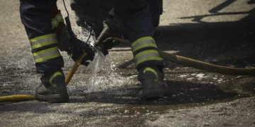 Incêndio em camião carregado de madeira corta EN121 em Beringel