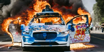 Jaguar da Waymo ardem nos protestos de Los Angeles. Serviço suspenso