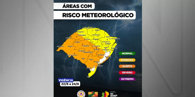 RS tem alerta de chuva intensa com ventania e granizo